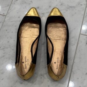 Kate Spade Women's Flats in Black Suede with Gold Tips and Heels
